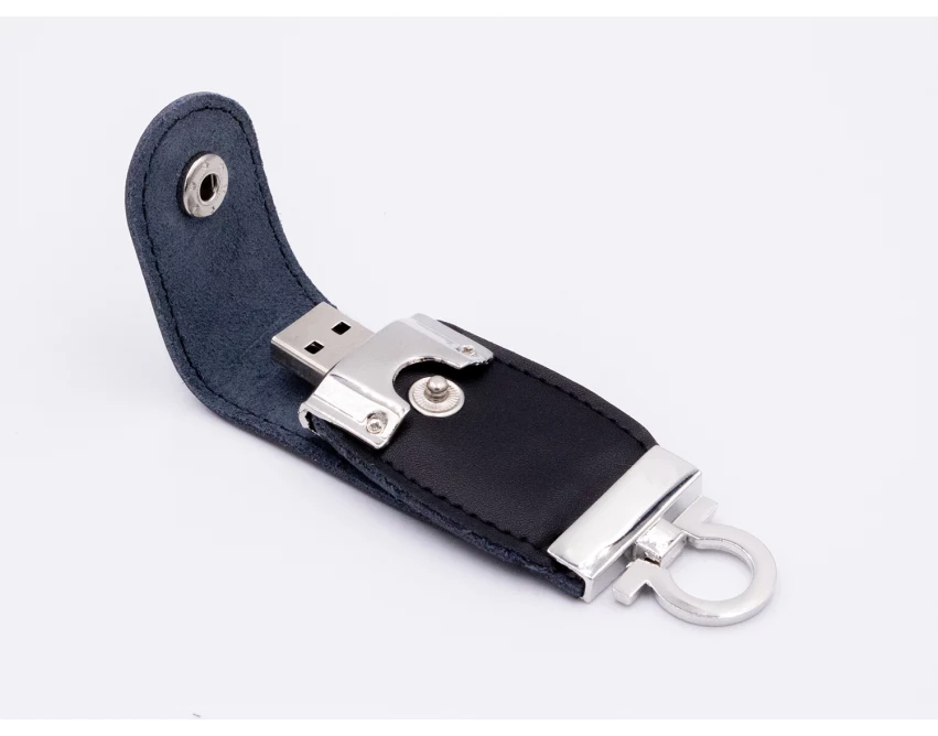 Pendrive skórzany czarny 128GB USB 3.1 z logo – eko-skóra