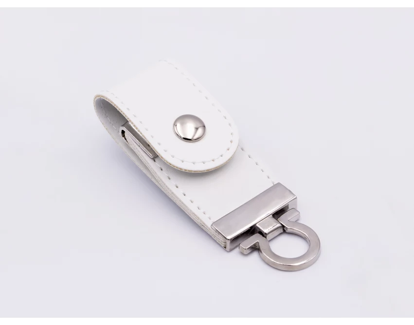 Biały pendrive skórzany z logo – eko-skóra, metal, premium