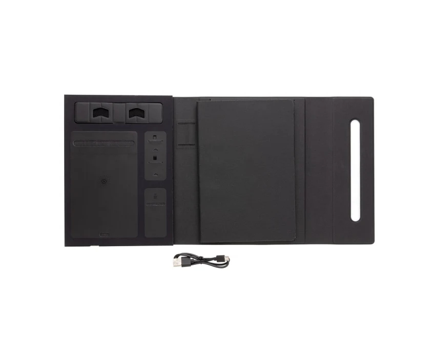 Czarny notatnik A5 z powerbankiem bezprzewodowym 5000mAh