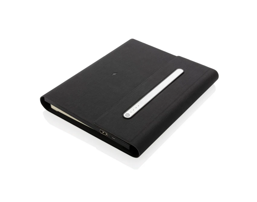 Czarny notatnik A5 z powerbankiem bezprzewodowym 5000mAh