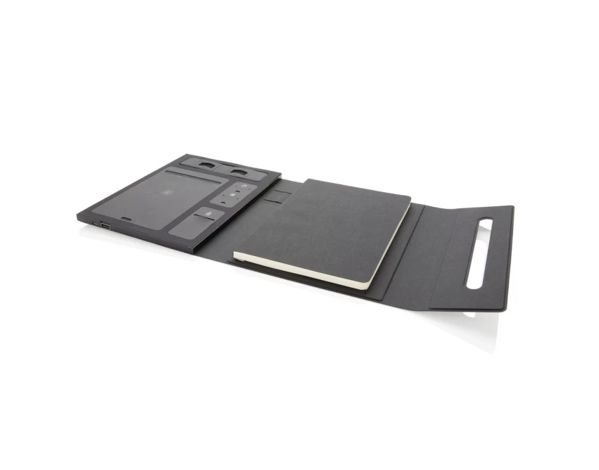 Czarny notatnik A5 z powerbankiem bezprzewodowym 5000mAh