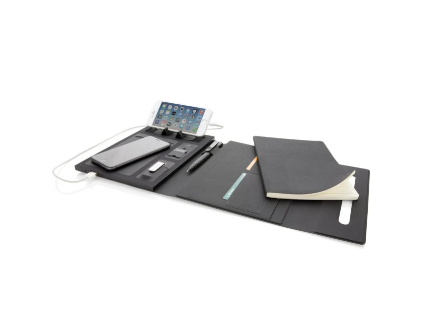 Czarny notatnik A5 z powerbankiem bezprzewodowym 5000mAh