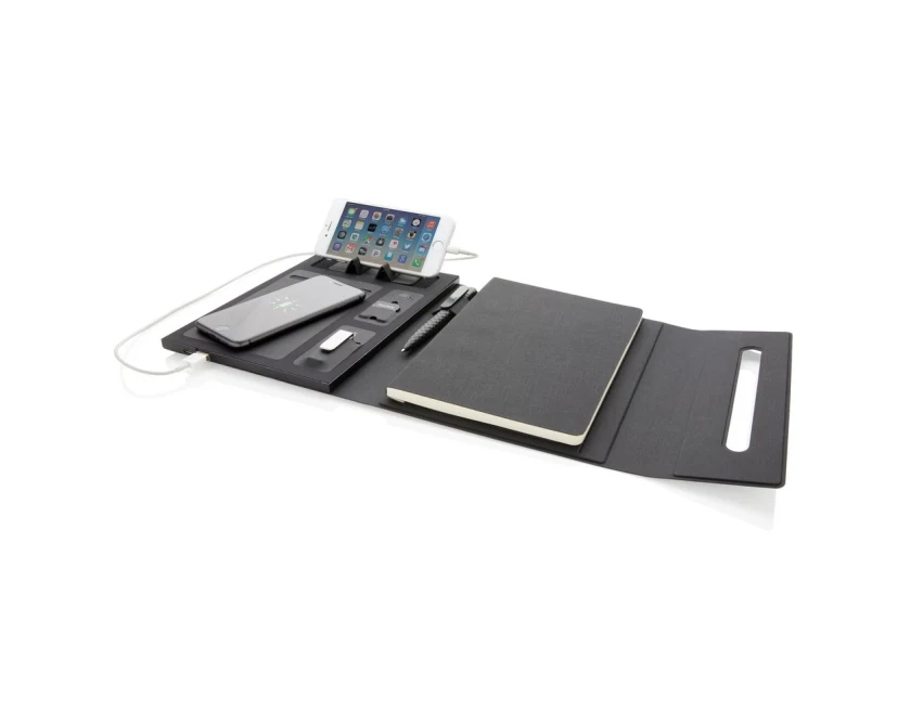 Czarny notatnik A5 z powerbankiem bezprzewodowym 5000mAh