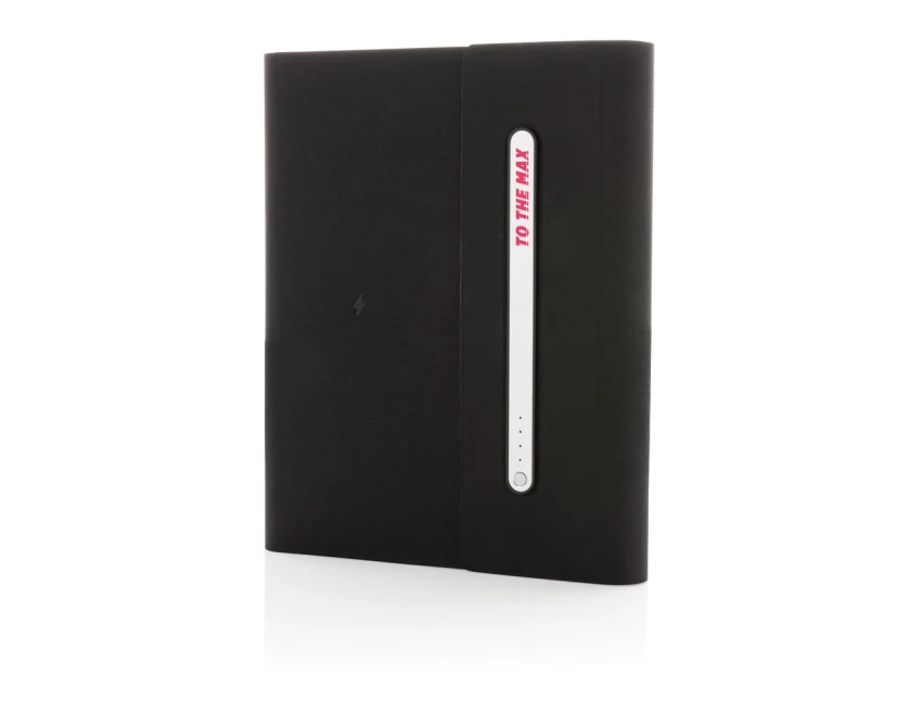 Czarny notatnik A5 z powerbankiem bezprzewodowym 5000mAh