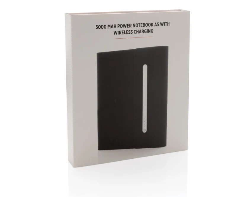 Czarny notatnik A5 z powerbankiem bezprzewodowym 5000mAh