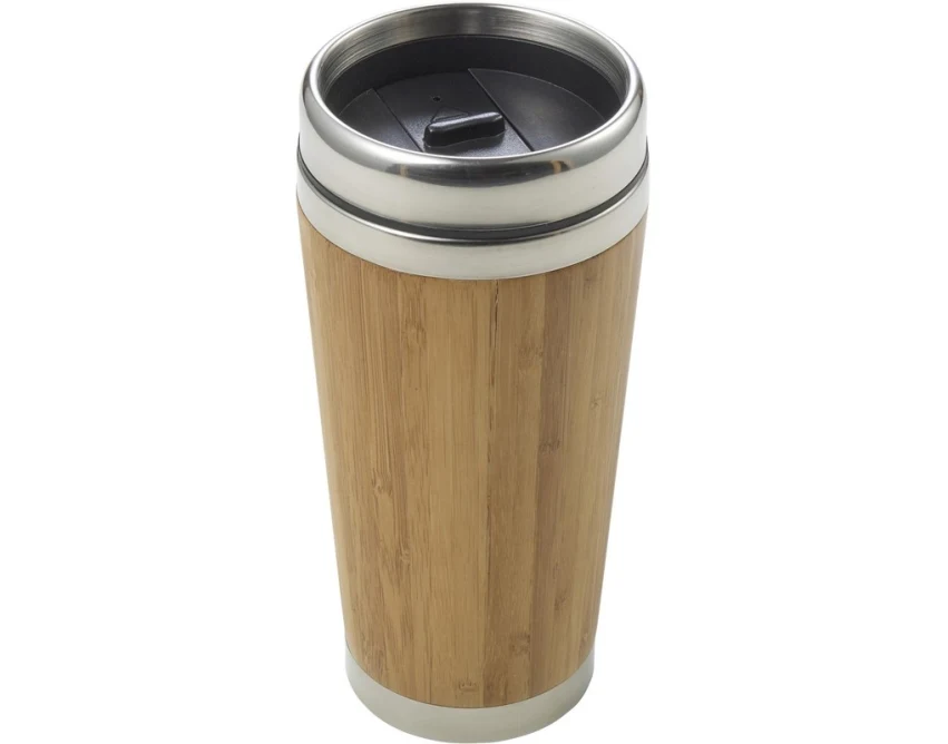 Kubek termiczny bambusowy 400 ml z logo, jasnobrązowy