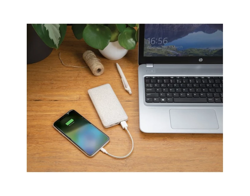 Eko powerbank 10000 mAh brązowy ze słomy pszenicznej
