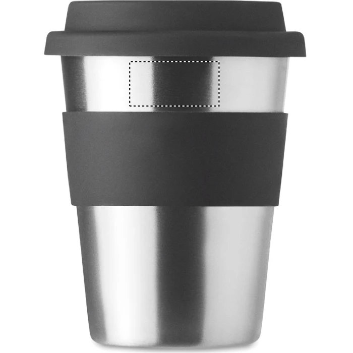 Schemat znakowania dla Tampondruk - P5 na gadżecie: Kubek metalowy 350 ml czarny z silikonową pokrywką i logo