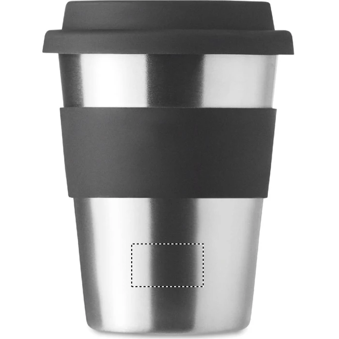 Schemat znakowania dla Tampondruk - P5 na gadżecie: Kubek metalowy 350 ml czarny z silikonową pokrywką i logo