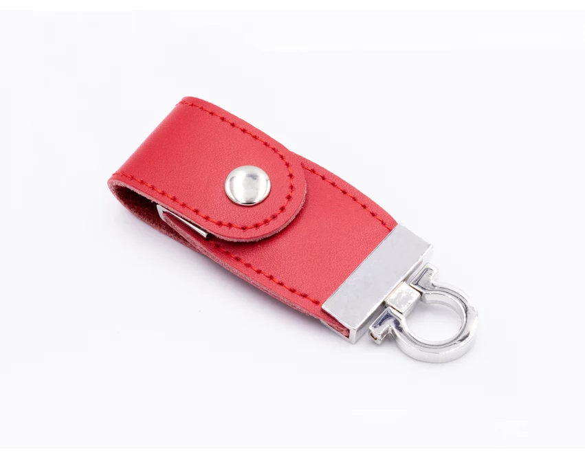 Czerwony pendrive skórzany z logo – eko-skóra, UV