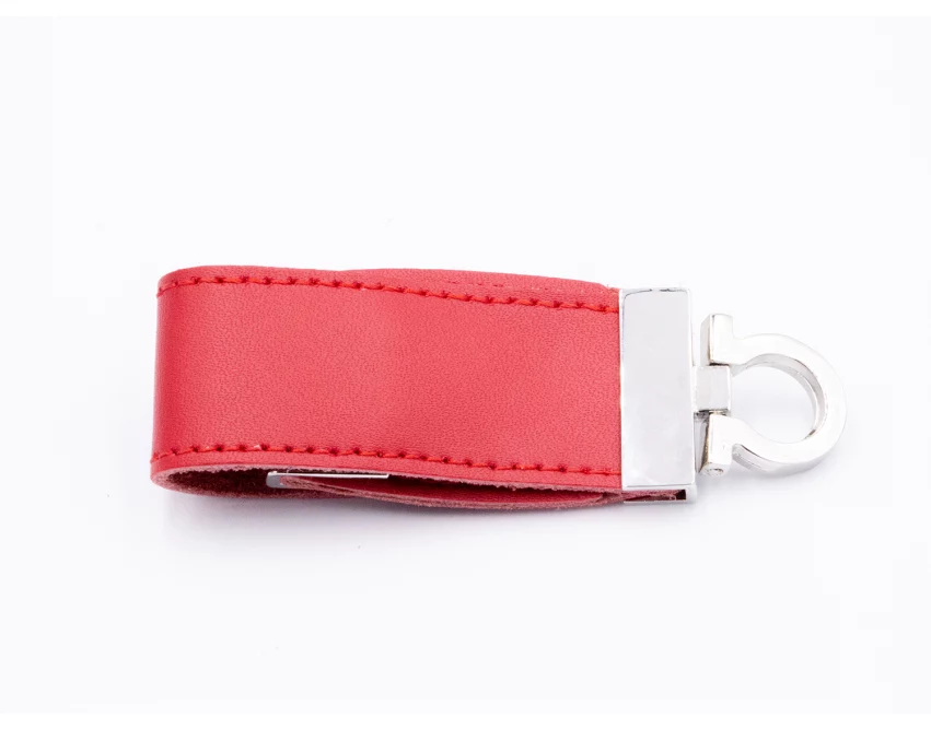 Czerwony pendrive skórzany z logo – eko-skóra, UV