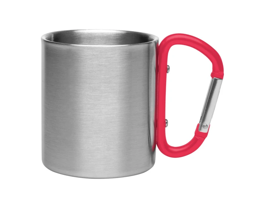 Kubek metalowy 210 ml z czerwonym karabińczykiem i logo