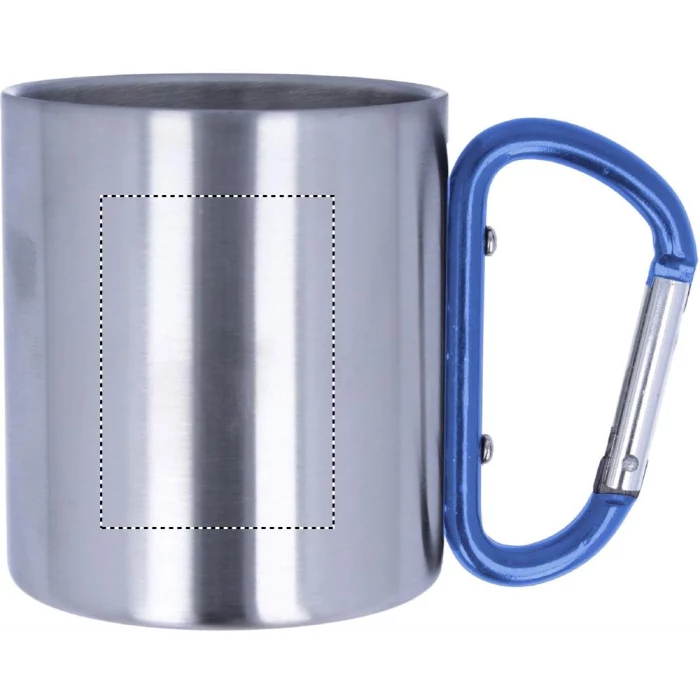 Schemat znakowania dla Tampondruk - P5 na gadżecie: Kubek stalowy 220 ml z granatowym karabińczykiem i logo