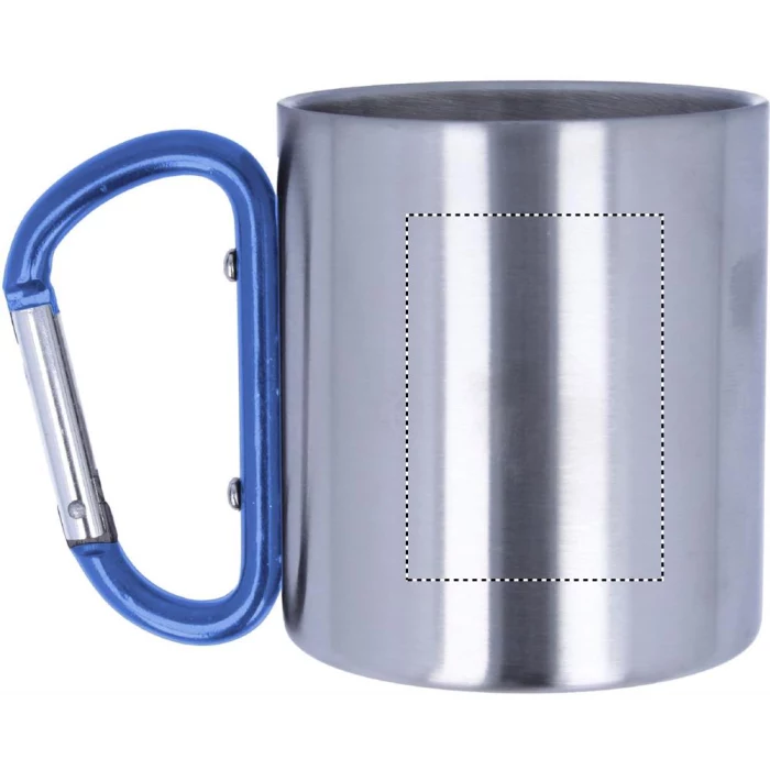 Schemat znakowania dla Tampondruk - P5 na gadżecie: Kubek stalowy 220 ml z granatowym karabińczykiem i logo