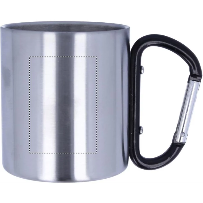 Schemat znakowania dla Tampondruk - P5 na gadżecie: Metalowy kubek z czarnym karabińczykiem i grawerem 220 ml