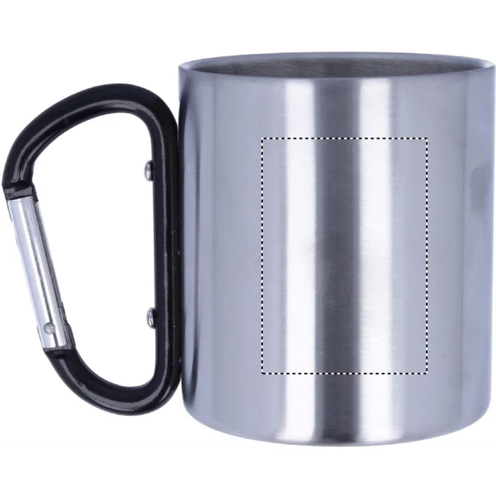 Schemat znakowania dla Tampondruk - P5 na gadżecie: Metalowy kubek z czarnym karabińczykiem i grawerem 220 ml