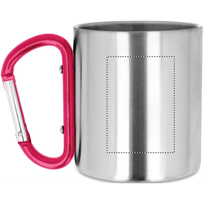 Schemat znakowania dla Tampondruk - P5 na gadżecie: Kubek metalowy 220ml z czerwonym karabińczykiem z logo