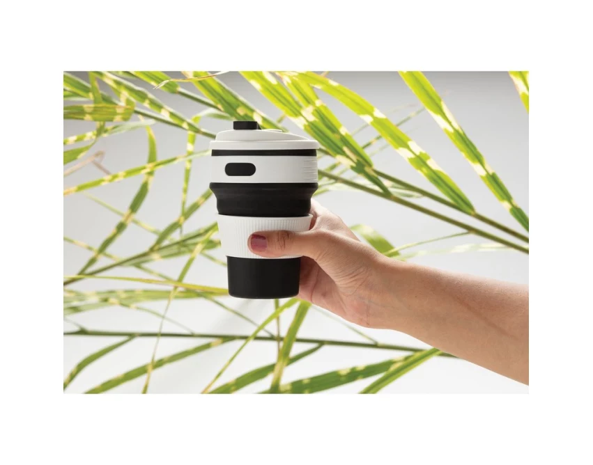 Czarny składany kubek silikonowy 350 ml z logo