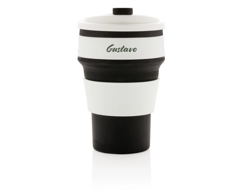Czarny składany kubek silikonowy 350 ml z logo