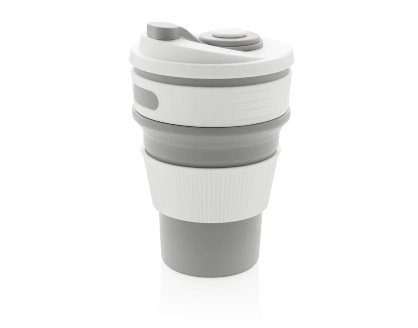 Szary składany kubek silikonowy 350 ml z logo firmy