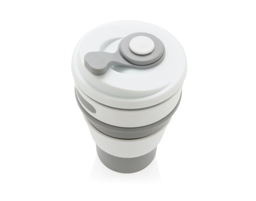 Szary składany kubek silikonowy 350 ml z logo firmy