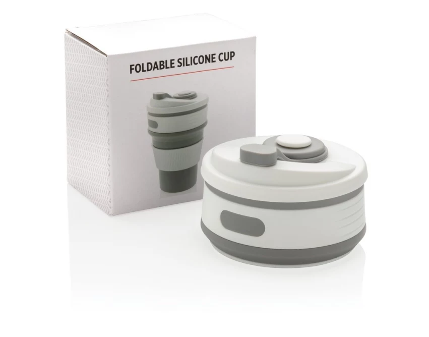 Szary składany kubek silikonowy 350 ml z logo firmy