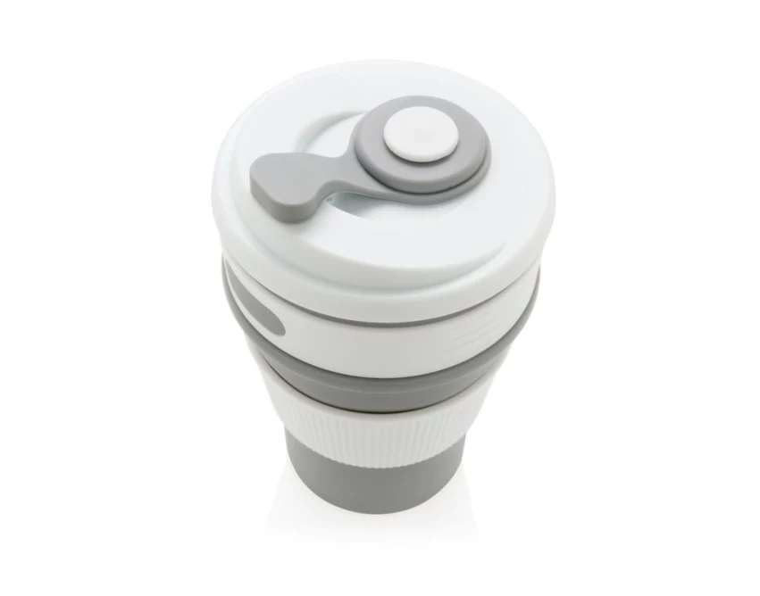 Szary składany kubek silikonowy 350 ml z logo firmy