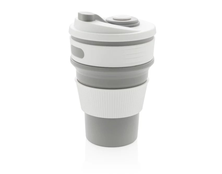 Szary składany kubek silikonowy 350 ml z logo firmy