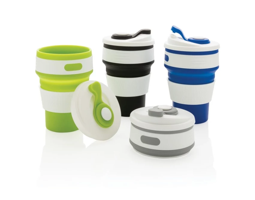 Szary składany kubek silikonowy 350 ml z logo firmy