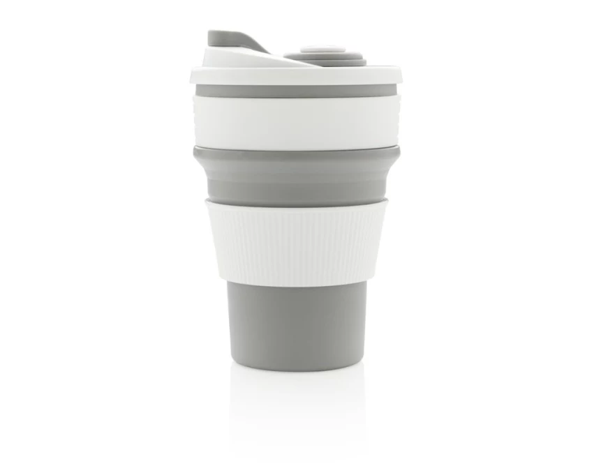 Szary składany kubek silikonowy 350 ml z logo firmy