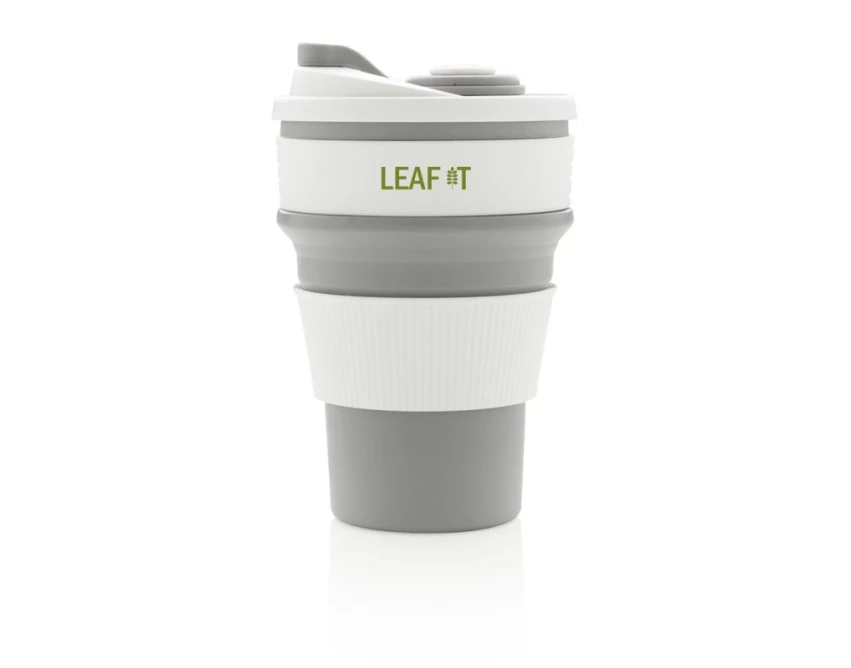 Szary składany kubek silikonowy 350 ml z logo firmy