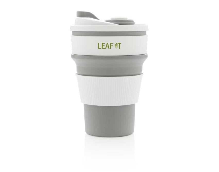 Szary składany kubek silikonowy 350 ml z logo firmy