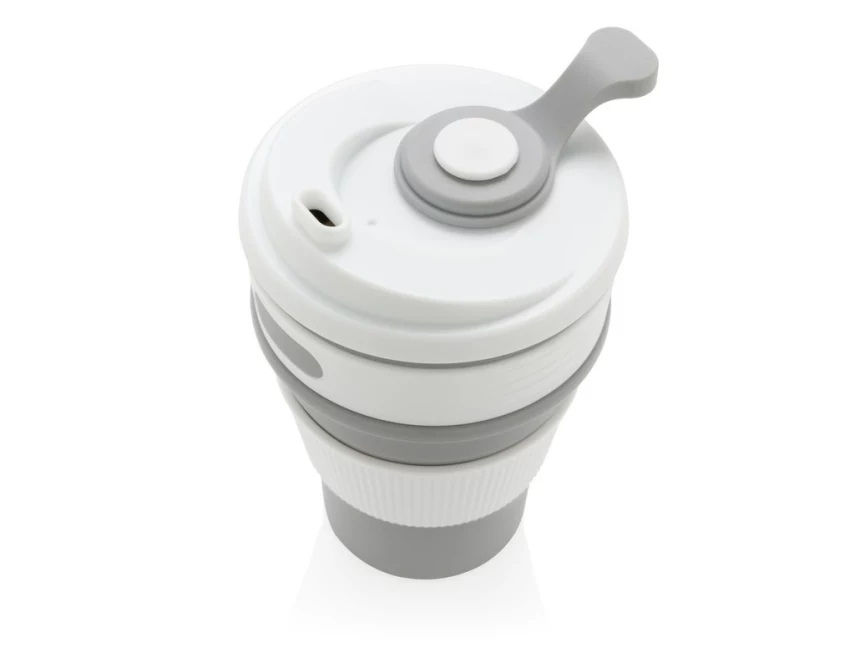 Szary składany kubek silikonowy 350 ml z logo firmy