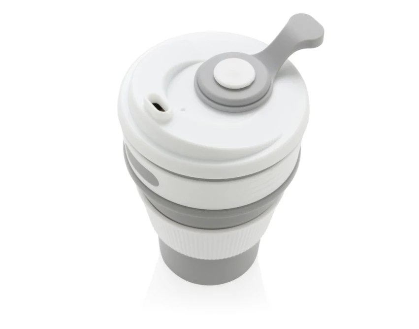 Szary składany kubek silikonowy 350 ml z logo firmy