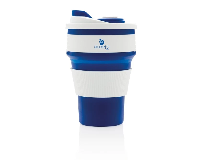 Niebiesko-biały składany kubek silikonowy 350 ml z logo