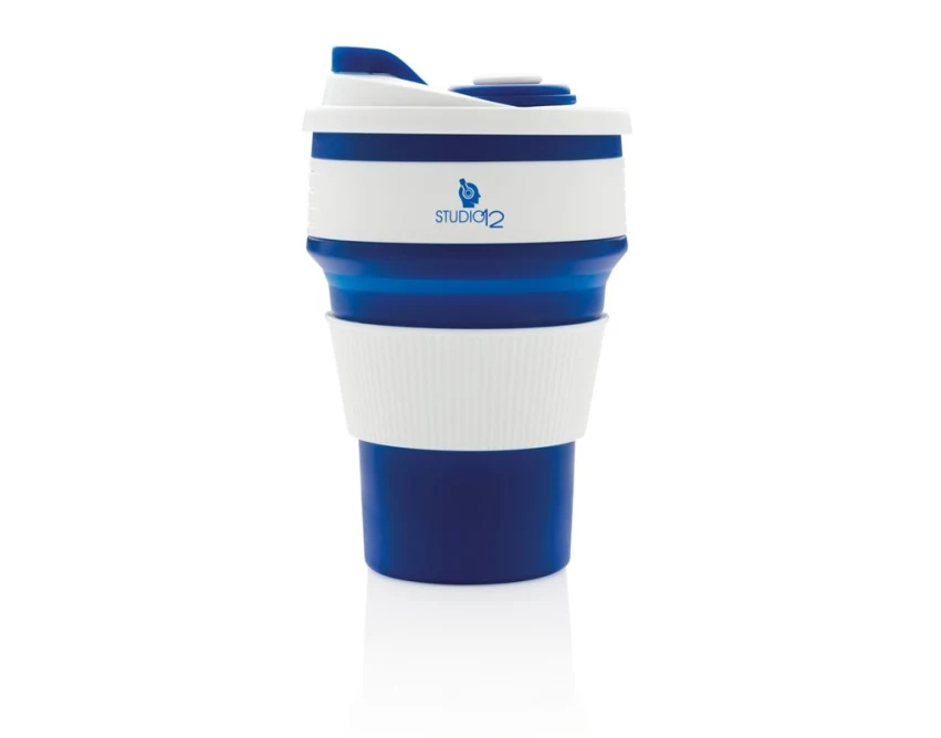 Niebiesko-biały składany kubek silikonowy 350 ml z logo