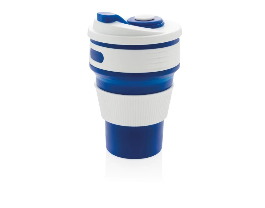Niebiesko-biały składany kubek silikonowy 350 ml z logo