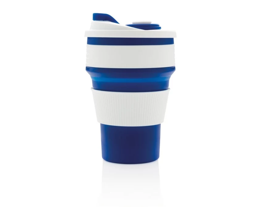 Niebiesko-biały składany kubek silikonowy 350 ml z logo
