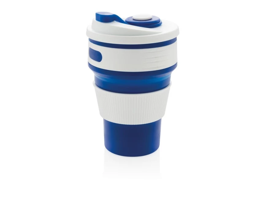 Niebiesko-biały składany kubek silikonowy 350 ml z logo