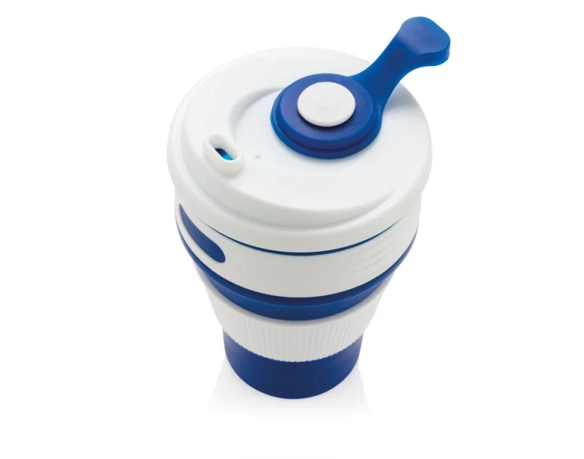 Niebiesko-biały składany kubek silikonowy 350 ml z logo