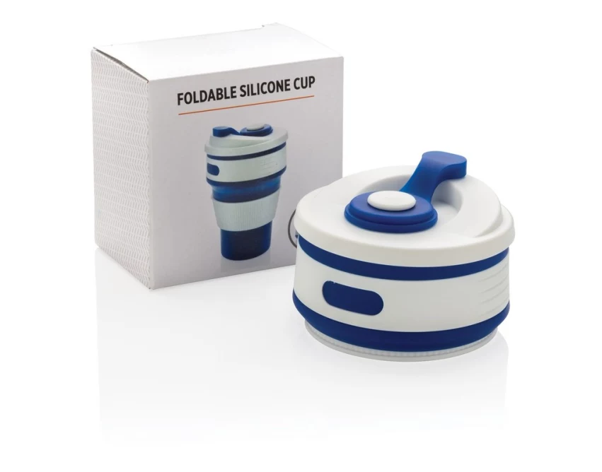 Niebiesko-biały składany kubek silikonowy 350 ml z logo