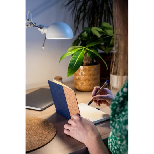 Szary eko notes A5 z korka z długopisem i logo firmy