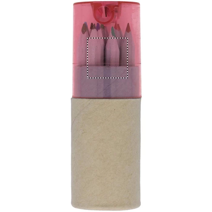 Schemat znakowania dla Tampondruk - P2 na gadżecie: Kredki w tubie kraft z różowym wieczkiem i nadrukiem logo