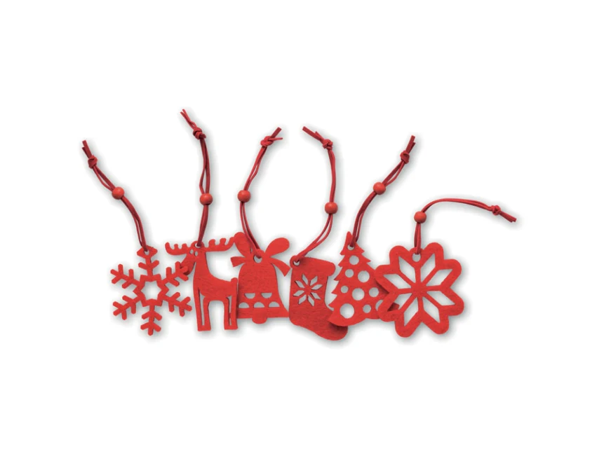 Czerwone filcowe zawieszki z logo – komplet 6 świątecznych sztuk