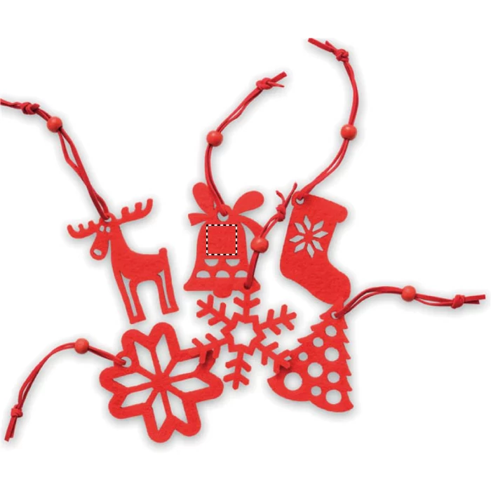 Schemat znakowania dla Termotransfer odblaskowy - TR na gadżecie: Czerwone filcowe zawieszki z logo – komplet 6 świątecznych sztuk