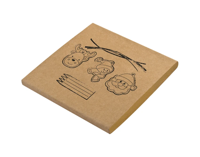 Papierowe zawieszki do kolorowania z kredkami, 3 wzory, beżowe