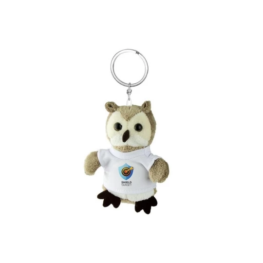 Pluszowa sowa brelok jasnobrązowa z logo na koszulce