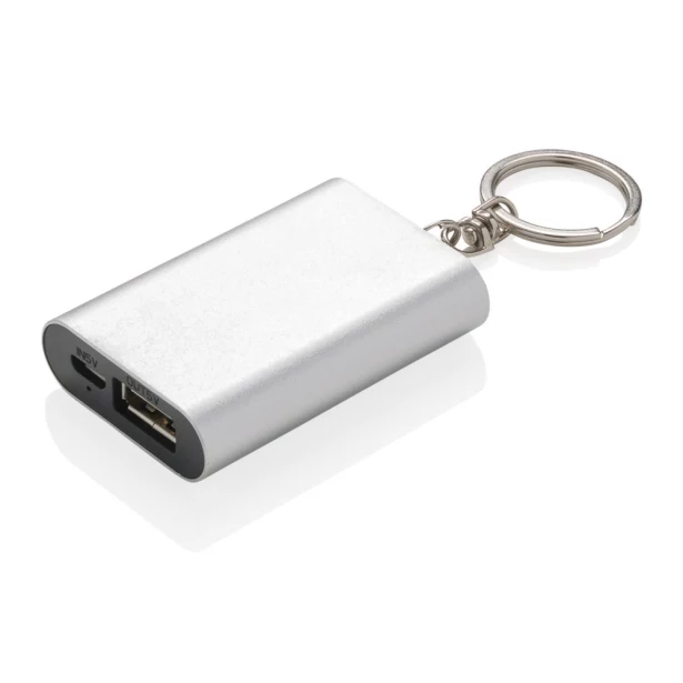 Brelok power bank 1000 mAh srebrny z logo – aluminium