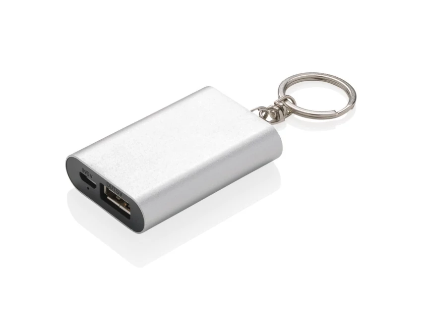 Brelok power bank 1000 mAh srebrny z logo – aluminium