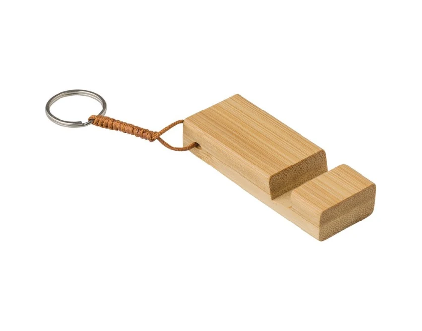 Bambusowy brelok z grawerem i stojak na telefon (brązowy)
